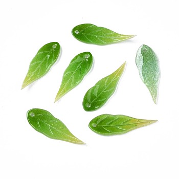 Plastic Pendants, Leaf, Green, 26.5x8.5x2mm, Hole: 1mm