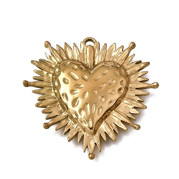 304 Stainless Steel Pendants, Hammered Heart with Sunburst Charms, Golden, 27x28x3mm, Hole: 1.2mm
