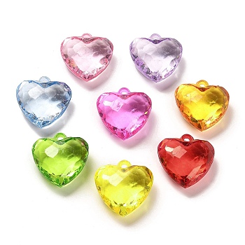 Transparent Acrylic Pendants, Heart, Mixed Color, 28x27x13.5mm, Hole: 3.3mm, about: 96pcs/500g