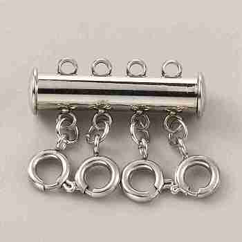 304 Stainless Steel Slide Lock Clasps, Peyote Clasps, with Spring Clasps and Loops, Tube, for Jewelry Making, Stainless Steel Color, 21x24.5x7mm, Hole: 1.5mm