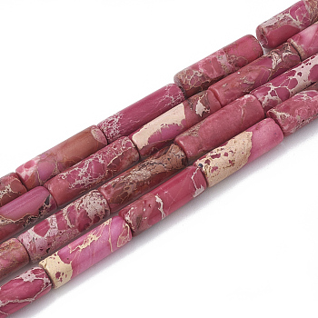 Natural Imperial Jasper Beads Strands, Dyed, Column, Indian Red, 12~13x4~4.5mm, Hole: 1~1.2mm, about 30pcs/strand, 15.9 inch