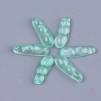 Transparent Spray Painted Glass Pendants, Pea Pod, Medium Aquamarine, 25.5x9x5mm, Hole: 1mm