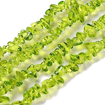 Spray Painted Transparent Glass Beads Strands, Imitation Gemstone, Chip, Yellow Green, 1~7x4~14x3~7.5mm, Hole: 0.4mm, 31.50''~31.69''(80~80.5cm)