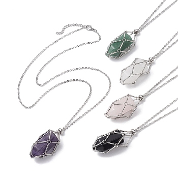Bullet Natural Mixed Gemstone Pendant Necklaces, with Stainless Steel Chains, Stainless Steel Color, 23.62 inch(60cm)