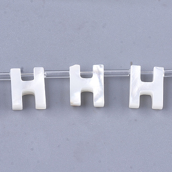 Natural Sea Shell Beads, White Shell Mother of Pearl Shell, Top Drilled Beads, Letter.H, 10x2.5~11.5x3mm, Hole: 0.8mm