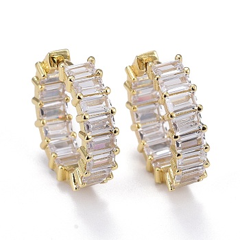 Brass Micro Pave Cubic Zirconia Huggie Hoop Earrings, Long-Lasting Plated, Ring, Clear, Real 18K Gold Plated, 22x6mm, Pin: 0.9mm