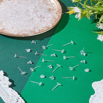 300Pcs Transparent Plastic Stud Earring Settings, Clear, 12mm, Tray: 5mm, Pin: 1mm