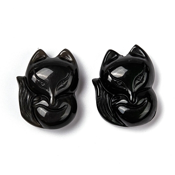 Natural Obsidian Pendants, Fox, 28x21.5x10mm, Hole: 2mm