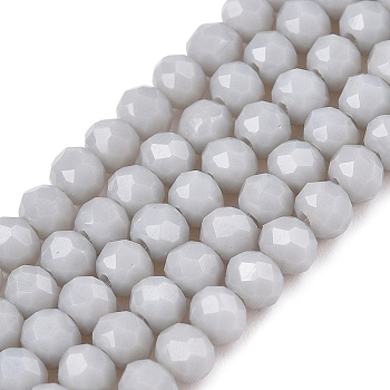 Opaque Solid Color Imitation Jade Glass Beads Strands, Faceted, Rondelle, Light Grey, 3.5~3.8x3mm, Hole: 0.4mm, about 113~115pcs/strand, 32.5~33cm