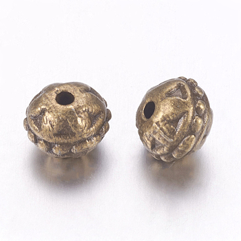 Tibetan Style Alloy Beads, Lead Free & Cadmium Free, Antique Bronze Color, Round, 8x7mm, Hole: 1.5mm