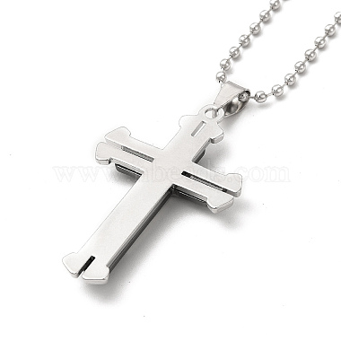 Alloy Cross Pandant Necklace with Ball Chains(NJEW-K245-001B)-3