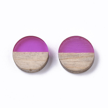 10mm Magenta Flat Round Resin+Wood Cabochons