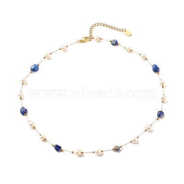 Natural Gemstone & Pearl Beaded Necklace(NJEW-JN03894)-3