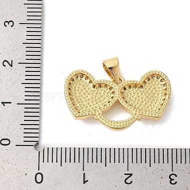 Double Heart Brass Micro Pave Cubic Zirconia Pendants(KK-K385-046G)-4