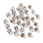 Electroplate Column Glass Beads, Half Rainbow Plated, Faceted, Medium Purple, 9x7.5~8mm, Hole: 1.5mm(EGLA-A043-02-HR01)