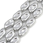 Electroplated Glass Beads Strands, Imitation Pearl, Nuggets, Silver, 11~20x11~12x6mm, Hole: 1.2mm, about 26~27pcs/strand, 15.55~16.14''(39.5~41cm)(GLAA-H039-04B)