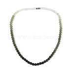 6MM Gradient Color Natural Myanmar Jade Round Beaded Necklaces, with Platinum Tone Brass Screw Clasps, 17.68 inch(44.9cm)(NJEW-Q150-01)