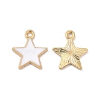 Alloy Enamel Pendants, Cadmium Free & Nickel Free & Lead Free, Star Charm, Golden, White, 18x15.5x1.5mm, Hole: 1.8mm(ENAM-C005-01G-01)