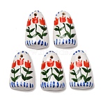 Handmade Porcelain Pendants, Hand Painted, Arch with Tulip Charms, Red, 32.5~33.5x19x9.5~10mm, Hole: 1.8mm(PR-CBAF2CB-04)