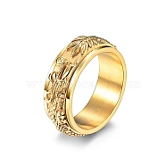Dragon Pattern Titanium Steel Rotating Finger Ring, Fidget Spinner Ring for Calming Worry Meditation, Golden, US Size 10(19.8mm)(PW-WG36982-09)