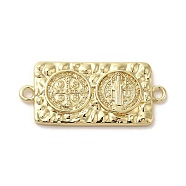 Religion Brass Saint Benedict Cross Connector Charms, Rectangle Links, Real 14K Gold Plated, 15x33x2.5mm, Hole: 2mm(KK-E091-05G)
