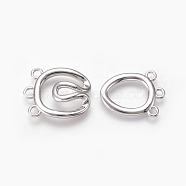Brass Hook Clasps, 3-Strand, 6-Hole, Real Platinum Plated, 36mm, Hole: 1.8~2mm(KK-P164-22P)