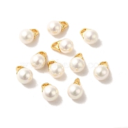 Shell Round Charms, with Real 18K Gold Plated Brass Findings, White, 14x8mm, Hole: 3x2.5mm(FIND-C046-01G)