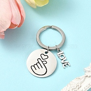 Alloy & 201 Stainless Steel Keychain, with Alloy Findings, Palm, 6.2cm, Pendant: 21~30mm(KEYC-YW00101-05)