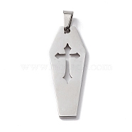 304 Stainless Steel Pendants, Laser Cut, Coffin with Cross Charm, Stainless Steel Color, 30x11x1mm, Hole: 3x5mm(STAS-E190-03P)