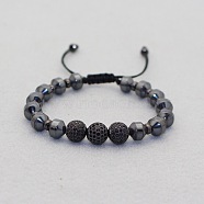 Black Gallstone Brass Micro Pave Zirconia Mesh Bead Woven bracelets for men(WN1133-2)