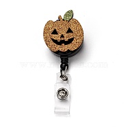 Halloween Pumpkin Glitter Powder Felt & ABS Plastic Badge Reel, Retractable Badge Holder, with Iron Alligator Clip, Platinum, Sandy Brown, 90mm, Pumpkin: 50x33x25mm(AJEW-I053-16)