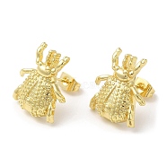 Brass Insect Beetle Stud Earrings, Lead Free & Cadmium Free, Real 18K Gold Plated, 18x17mm(KK-M246-12G)