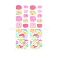 Full-Cover Glitter Powder Toenail Wraps Stickers, Flower Star Tartan Self-adhesive Toenail Art Polish Decals, for Woman Girls DIY Toenails Art Design, Colorful, Geometric Pattern, 9.5x5.8cm(MRMJ-R112-ZXJ-100)