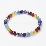 Chakra Jewelry, Gemstone Stretch Bracelets, with 304 Stainless Steel Smooth Round Beads, Stainless Steel Color, 2 inch(52mm)(BJEW-JB02760-01)