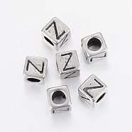 304 Stainless Steel Large Hole Letter European Beads, Cube with Letter.Z, Antique Silver, 8x8x8mm, Hole: 5mm(STAS-H428-01AS-Z)