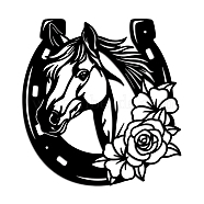 Iron Wall Art Decorations, for Front Porch, Living Room, Kitchen, Matte Style, Horse, 285x300x1mm(HJEW-WH0067-344)