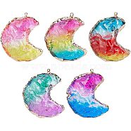 CHGCRAFT 5Pcs 5 Colors Two Tone Glass Pendants, with Light Gold Plated Stainless Steel Findings, Moon, Colorful, 44.5x37x14mm, Hole: 1.4mm, 1pc/color(GLAA-CA0001-43)