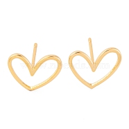 Brass Stud Earrings, Real 18K Gold Plated, with Raw(Unplated) Brass Pins, Heart, Real 18K Gold Plated, 1/2x3/8 inch(13x11mm), Pin: 0.7mm(KK-S348-124)