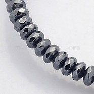 Electroplate Non-magnetic Synthetic Hematite Beads Strands, Faceted Rondelle, Black Plated, 4x2mm, Hole: 1mm, about 188pcs/strand, 15.7 inch(G-J208B-01)