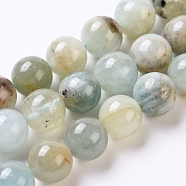 Natural Aquamarine Beads Strands, Round, 10mm, Hole: 0.8mm, about 40pcs/Strand, 15.35 inch(39cm)(G-G802-02D)