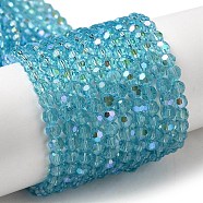 Electroplate Transparent Glass Beads Strands, Faceted, Round, Rainbow Plated, Deep Sky Blue, 4mm, Hole: 0.7mm, about 88~95pcs/strand, 12.99~14.06 inch(33~35.7cm)(EGLA-A035-T4mm-L08)