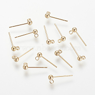Brass Stud Earring Findings, with Loop, Nickel Free, Real 18K Gold Plated, 6x4mm, Hole: 1mm, pin: 0.8mm(KK-T014-66G)