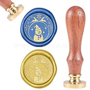 DIY Scrapbook, Brass Wax Seal Stamp and Wood Handle Sets, Snowman, Golden, 8.9x2.5cm, Stamps: 25x14.5mm(AJEW-WH0100-529)
