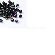 Black Craft Acrylic Beads, Round with Mixed Color Letter, 7~8mm, Hole: 1.5mm(SACR-TAG0001-02)