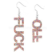 Bling Acrylic Word Fuck & Off Asymmetrical Earrings, Feminism Iron Dangle Earrings for Women, Colorful, 70mm(GIPO-PW0001-017R)
