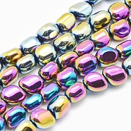 Electroplate Non-magnetic Synthetic Hematite Beads Strands, Nuggets, Multi-color Plated, 7x4~5mm, Hole: 1mm, about 57pcs/strand, 15.7 inch(40cm)(G-L488-A-08)