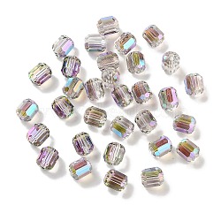 Electroplate Column Glass Beads, Half Rainbow Plated, Faceted, Medium Purple, 9x8mm, Hole: 1.5mm(EGLA-A043-02-HR01)