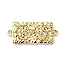 Religion Brass Saint Benedict Cross Connector Charms, Rectangle Links, Real 14K Gold Plated, 15x33x2.5mm, Hole: 2mm(KK-E091-05G)