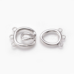 Brass Hook Clasps, 3-Strand, 6-Hole, Real Platinum Plated, 36mm, Hole: 1.8~2mm(KK-P164-22P)