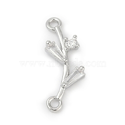 Brass Clear Cubic Zirconia Connector Charms, Long-Lasting Plated, Platinum, Branch, 18.5x7.5x2.5mm, Hole: 1.4mm(KK-Z094-06P-02)